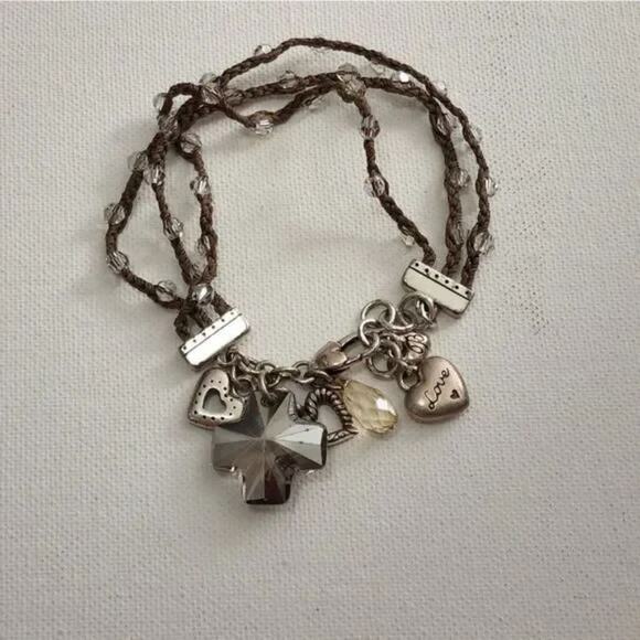BRIGHTON KARMA‎ jeweled crystal cross, heart, and love triple strand bracelet - Picture 6 of 6